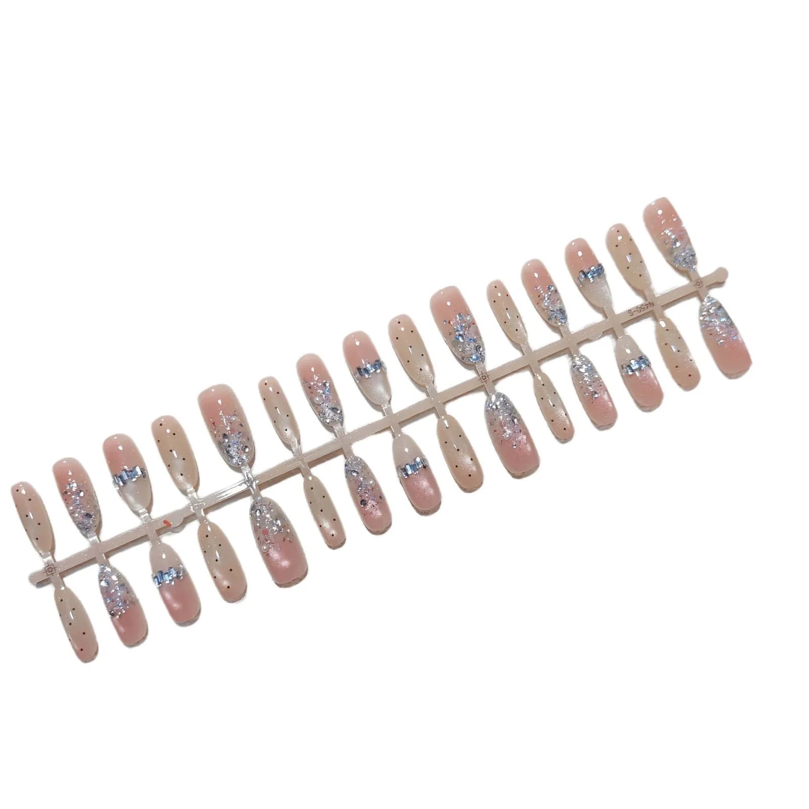 Nude Sølv Glitter Kunstige Negler Cat Eye Effekt Medium Oval Form