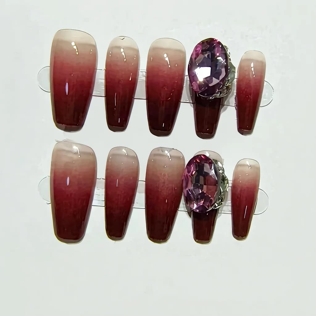 Trykk-on negler Cinnabar rød ombre medium kisteform