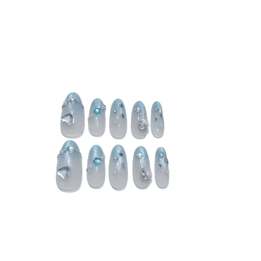 Blå Gradient Cat Eye Kunstnegler med Strass