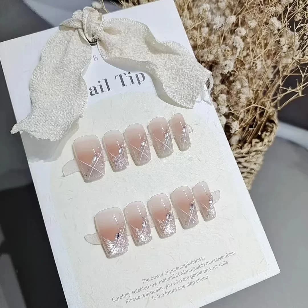 Cat Eye Trykk-på-negler Kort Kisteform Rosa Søt Stil 10 stk