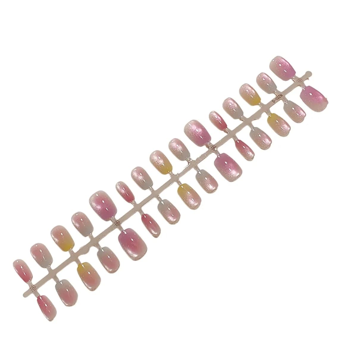 Frukt-gradient Cat Eye Press-On Negler med Glassperle-glans
