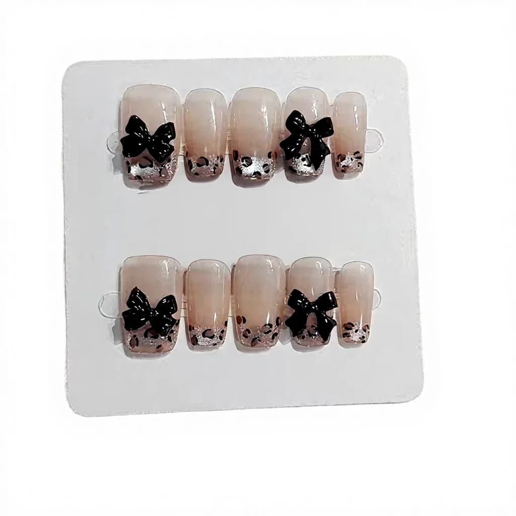 Leopardmønster Sommerfugl Trykk-på Negler Kort Kisteform 10 stk
