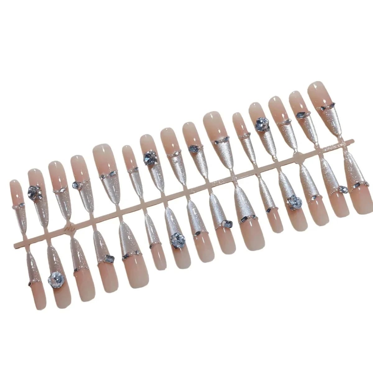 Perlemorsglinsende rhinestone press-on negler kattøye glitter manikyrsett