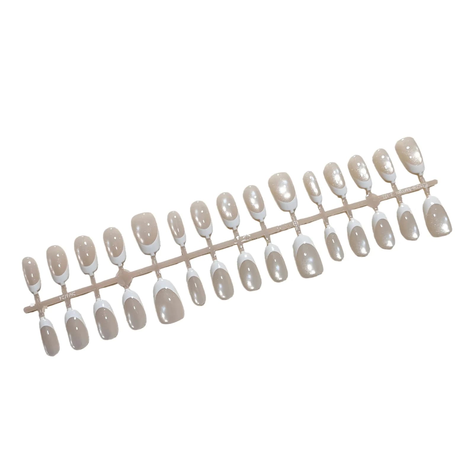 Franske hvite Cat Eye kunstige negler, kort oval, 30 stk